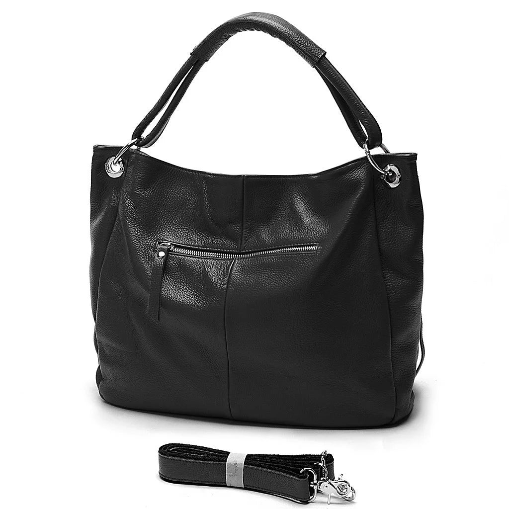 Sac Cuir Femme Cabas noir avec sangle