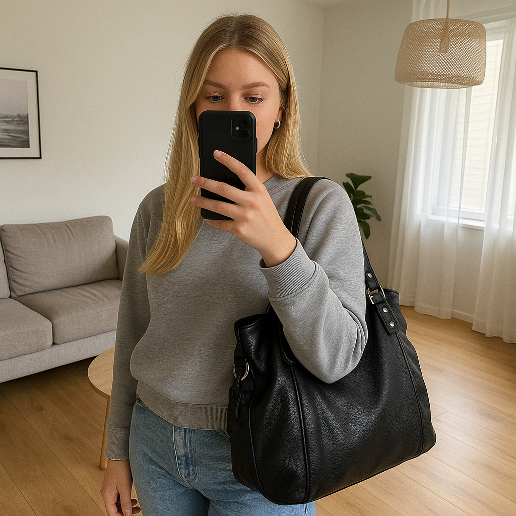 Sac cabas noir cuir souple, sac cabas femme cuir souple