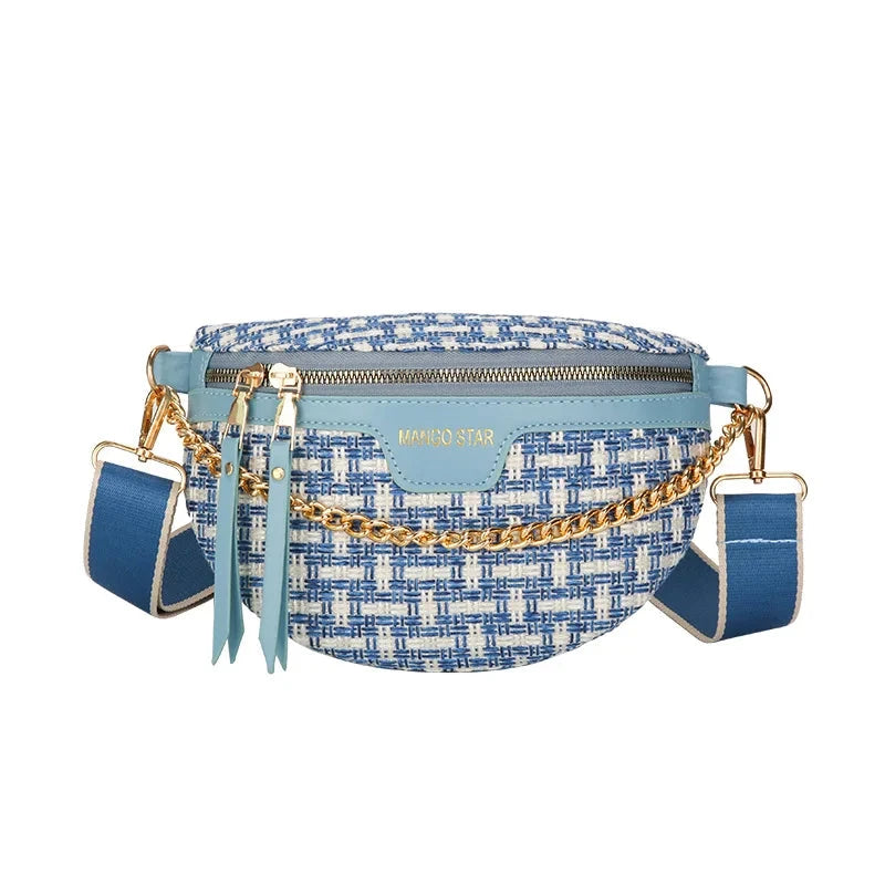 Banane Tissu Bleu / 24x16x7cm / Tissu + Cuir (PU)