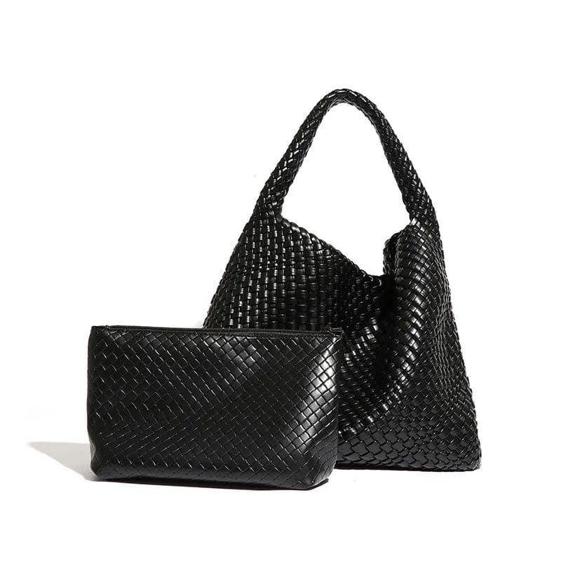 Sac Cabas Cuir Daniela, Sac Cabas Femme Tressé noir, sac cuir cabas femme, sac tresse en cuir, sac tressé cuir, sac tressé cuir