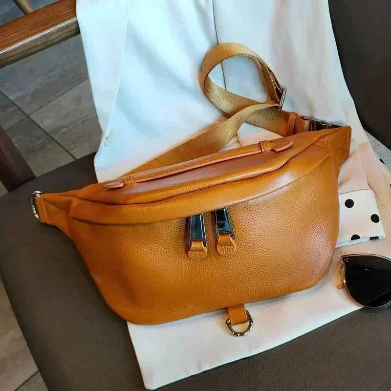 Grande Banane Femme Marron / 26x16x5cm / Cuir Sac Cuir