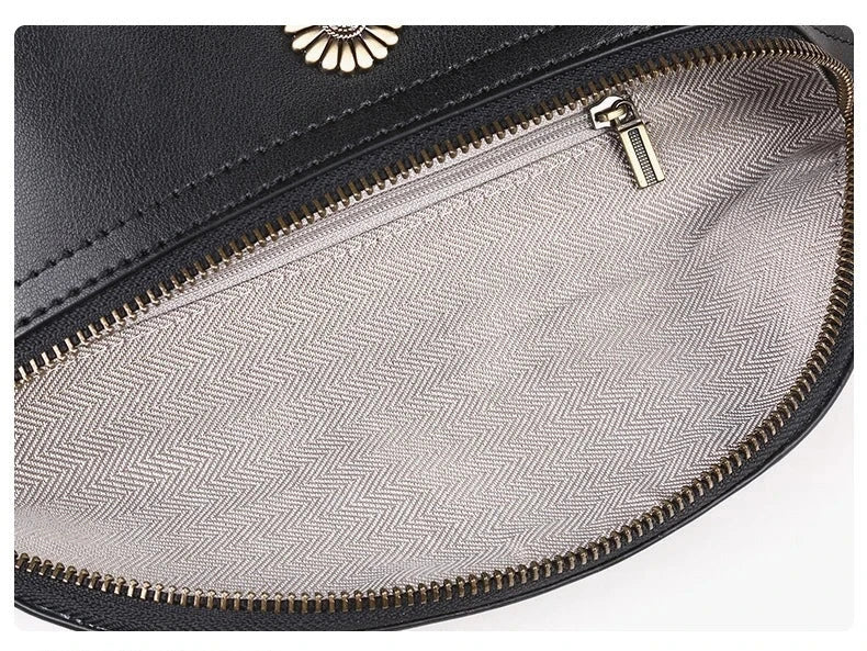 Sac Banane Femme Chic Fleur Noir / 26x14x8cm / Cuir Sac Cuir