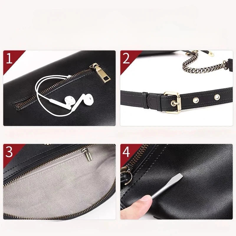 Sac Banane Femme Chic Fleur Noir / 26x14x8cm / Cuir Sac Cuir