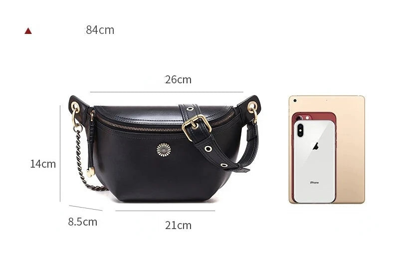 Sac Banane Femme Chic Fleur Noir / 26x14x8cm / Cuir Sac Cuir