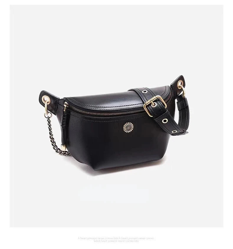 Sac Banane Femme Chic Fleur Noir / 26x14x8cm / Cuir Sac Cuir
