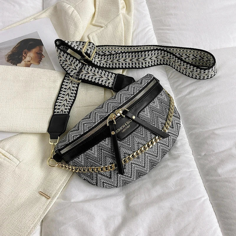 Sac Banane Femme Tissu Noir / 24x7x6cm / Tissu + Cuir (PU) Sac Cuir