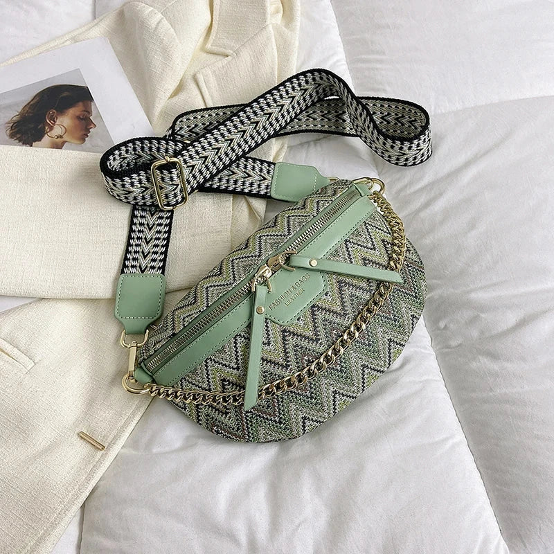 Sac Banane Femme Tissu Vert / 24x7x6cm / Tissu + Cuir (PU) Sac Cuir