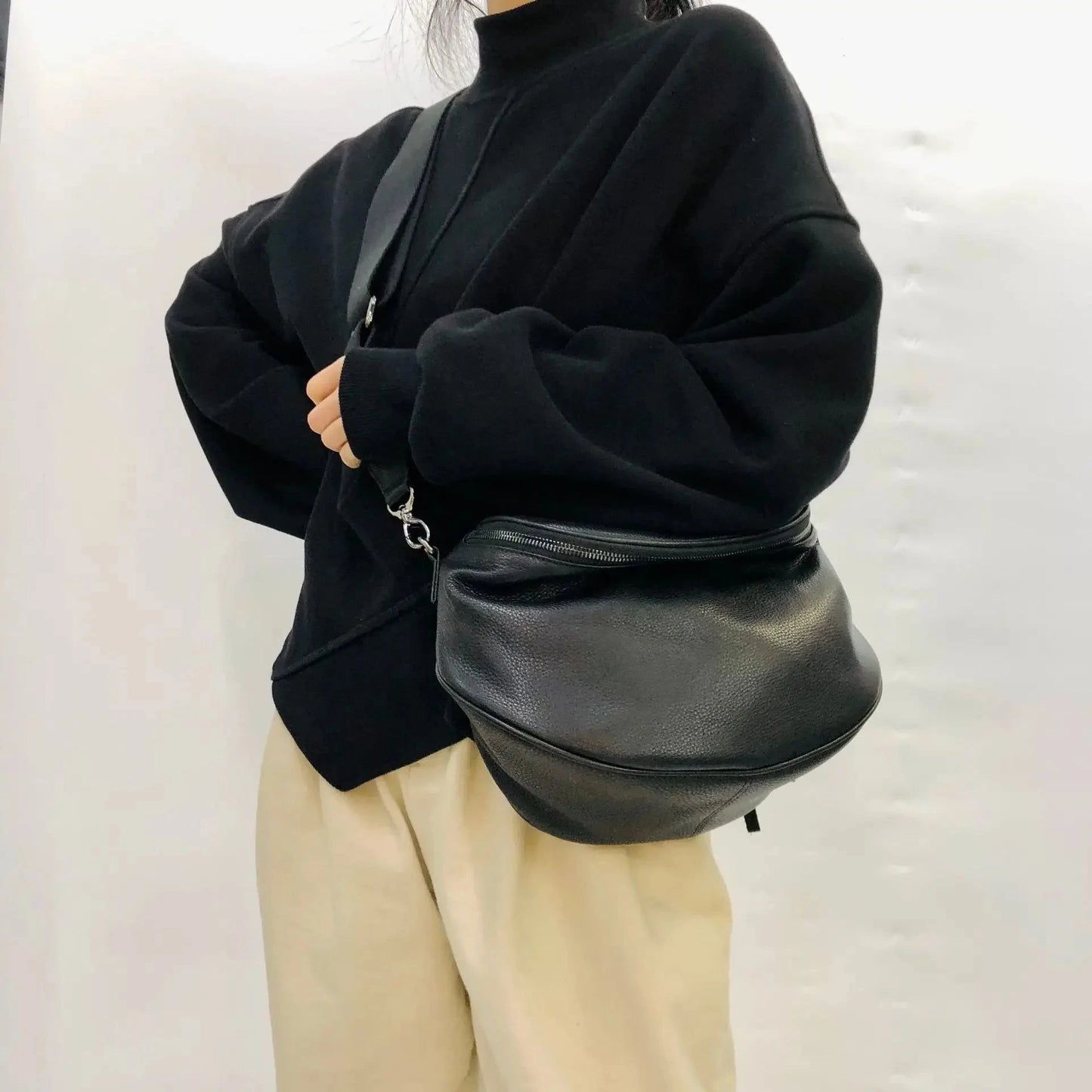 Sac Banane XL Femme Noir / 30x20cm / Cuir