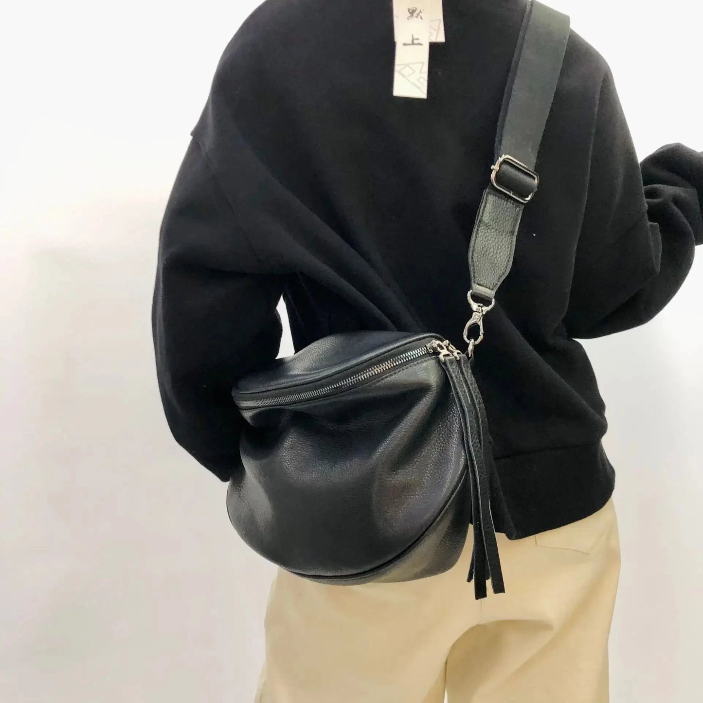 Sac Banane XL Femme Noir / 30x20cm / Cuir