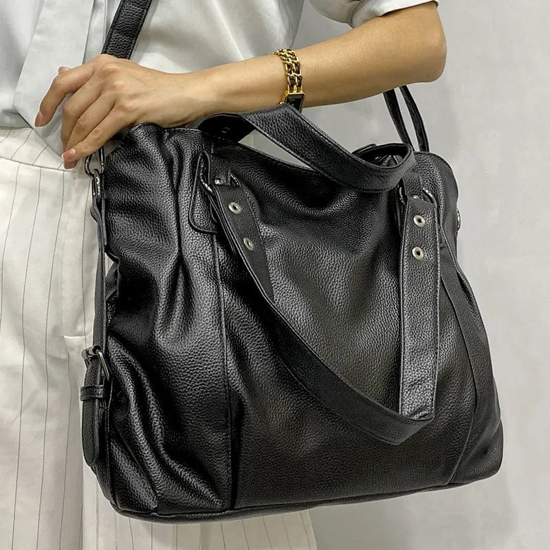 Sac Cabas Cuir Isa- idéal pour lycéenne, sac cabas lyceenne, sac cabas noire femme