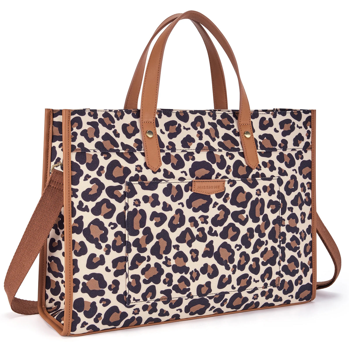 Tote Bag Siena – Sac de Cours Femme Tendance Imprimé Léopard / Canva + Cuir Vegan Sac Ordinateur