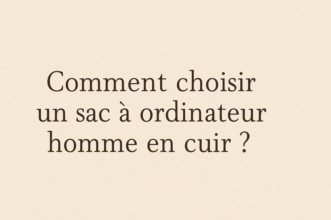 Bannière de blog avec le titre 'Comment choisir un sac à ordinateur homme en cuir ?' en typographie Josefin Slab, sur fond clair élégant avec illustration discrète de sac en cuir.