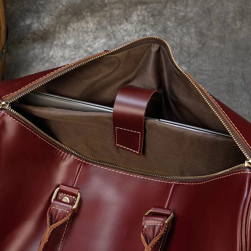 Sac Sport Homme Cuir PU 47x21x28 Cm - Multi-compartiments, Bandoulière Amovible - Pour Fitness, Voyages Courts, Quotidien