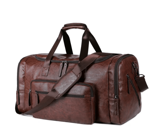 Sac de sport marron, Sac de sport bandoulière / Sac en Cuir de Voyage pour Homme