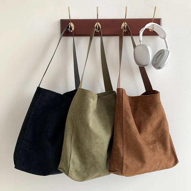 Sac Fourre Tout Cuir Sac Cabas En Faux Daim Marron – Style Bohème