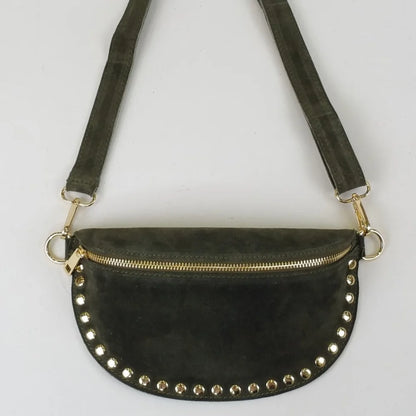 Sac Banane Femme en Daim Clouté | Romane Vert / Daim
