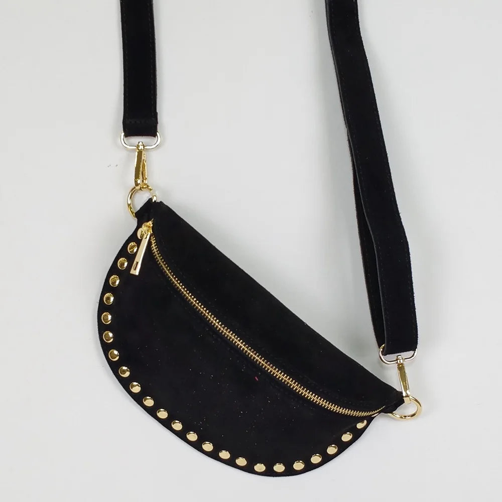 Sac Banane Femme en Daim Clouté | Romane Noir / Daim