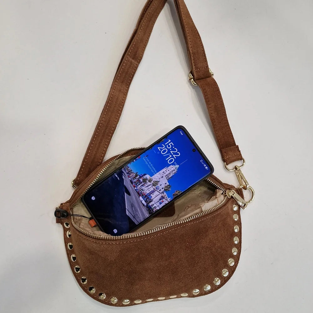 Sac Banane Femme en Daim Clouté | Romane
