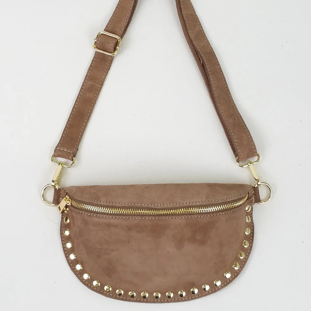 Sac Banane Femme en Daim Clouté | Romane Taupe / Daim