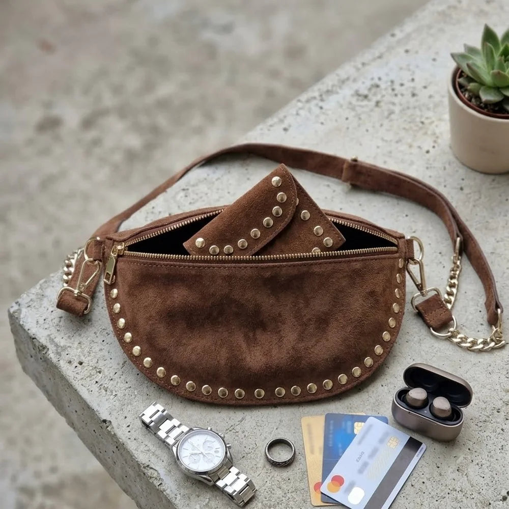 Sac Banane Femme en Daim Clouté | Romane