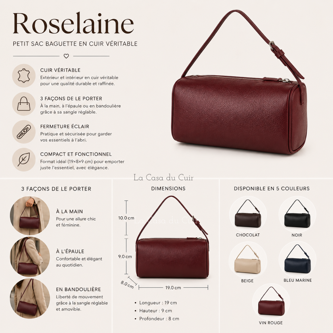 Petit Sac Baguette en Cuir Femme Roselaine | Chic