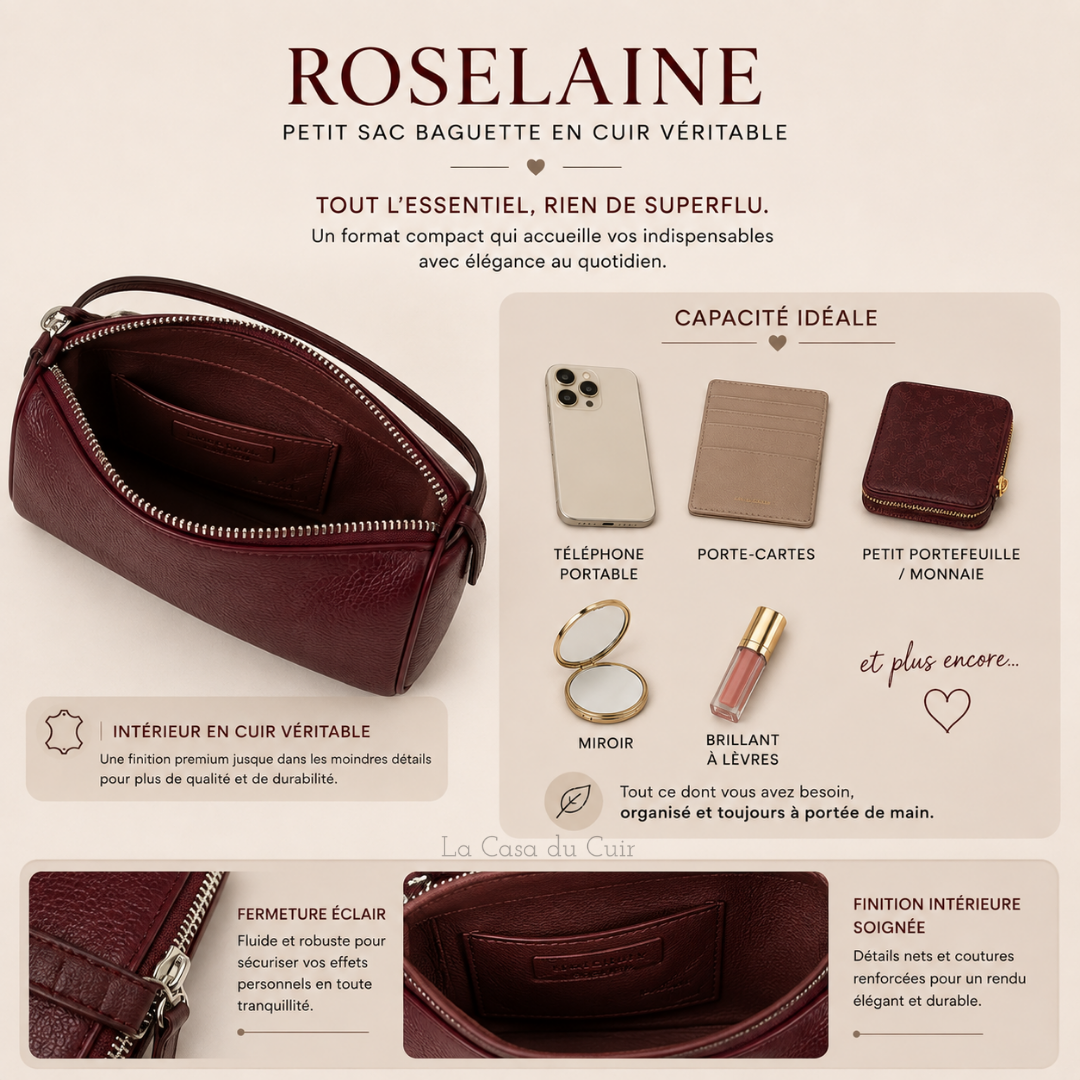 Petit Sac Baguette en Cuir Femme Roselaine | Chic