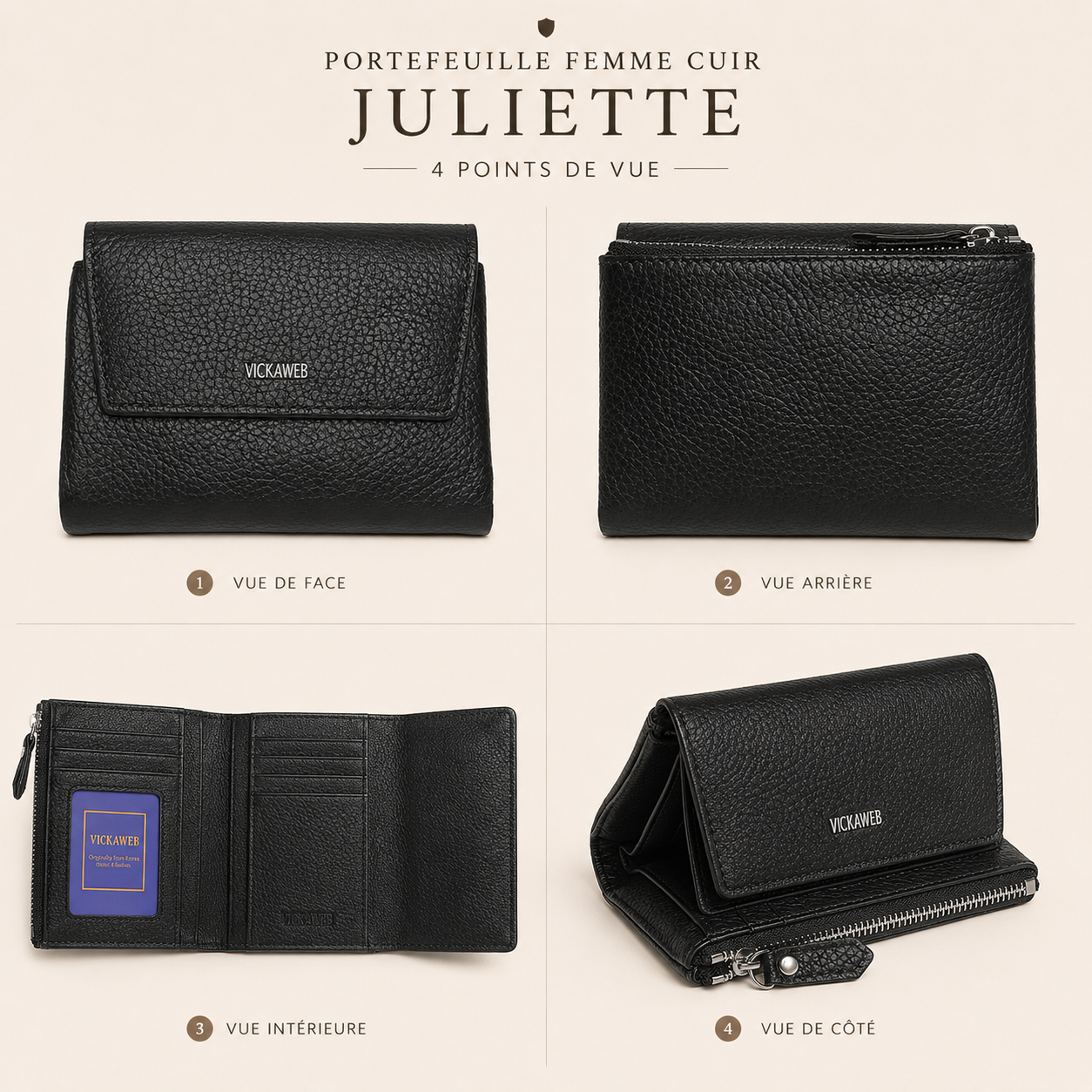 Portefeuille Femme Cuir Juliette – Compact et Élégant