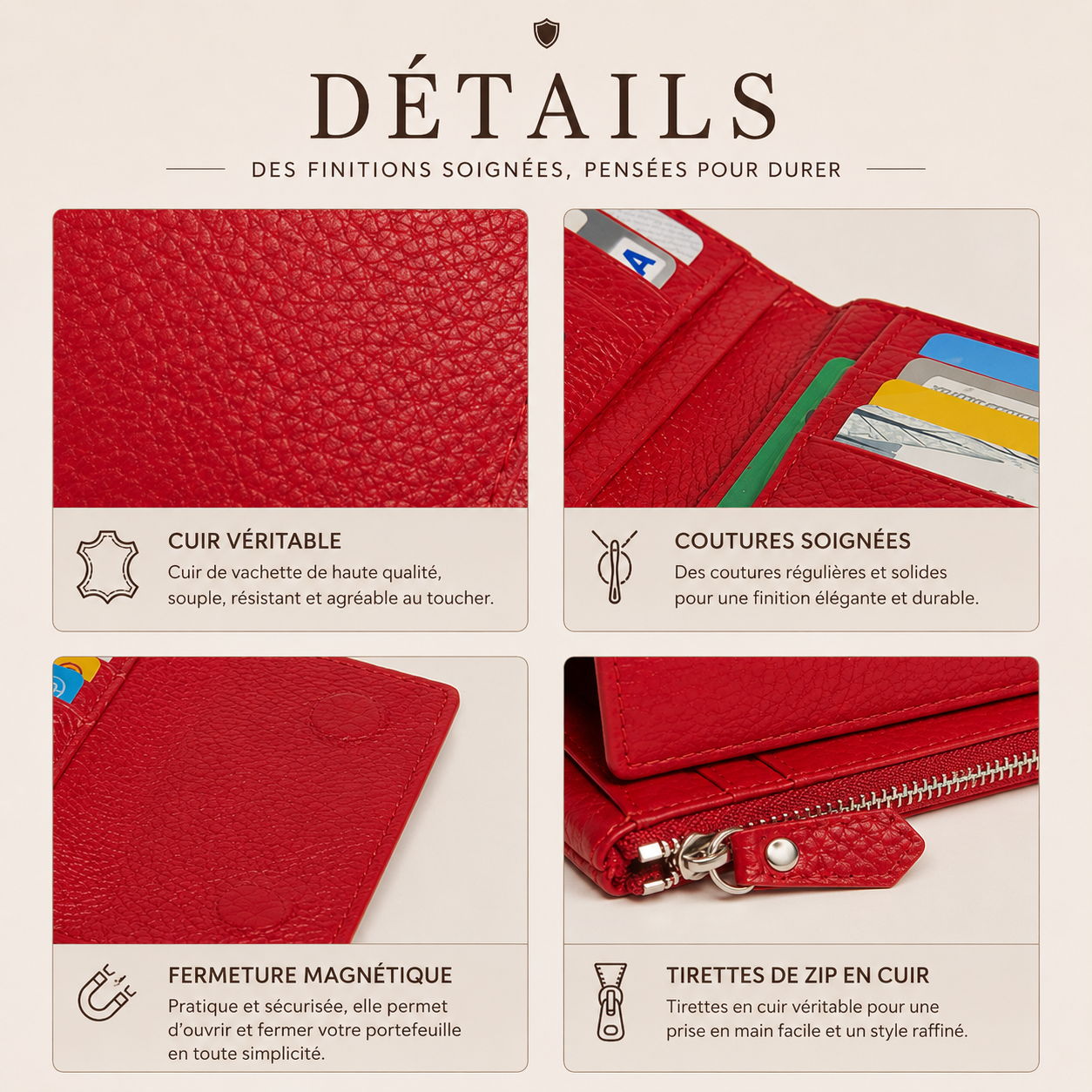 Portefeuille Femme Cuir Juliette – Compact et Élégant