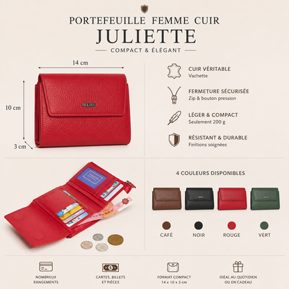 Portefeuille Femme Cuir Juliette – Compact et Élégant