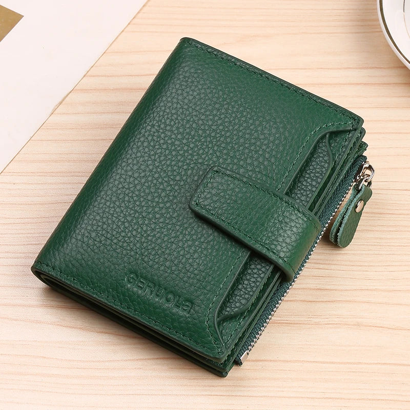 Portefeuille Femme Cuir Eva – RFID & Compact Vert / Cuir Véritable