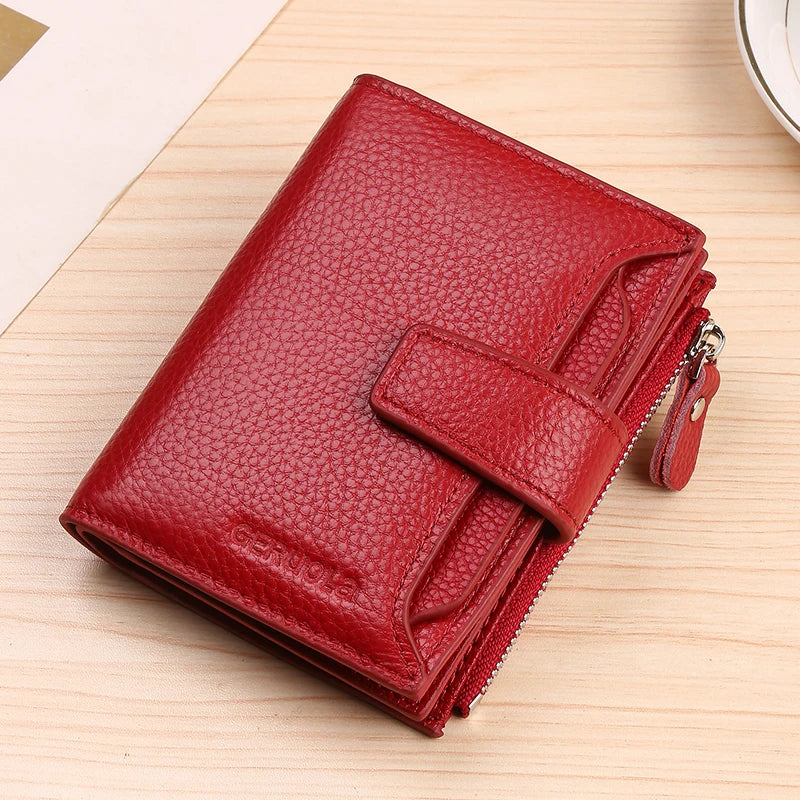 Portefeuille Femme Cuir Eva – RFID & Compact Rouge / Cuir Véritable