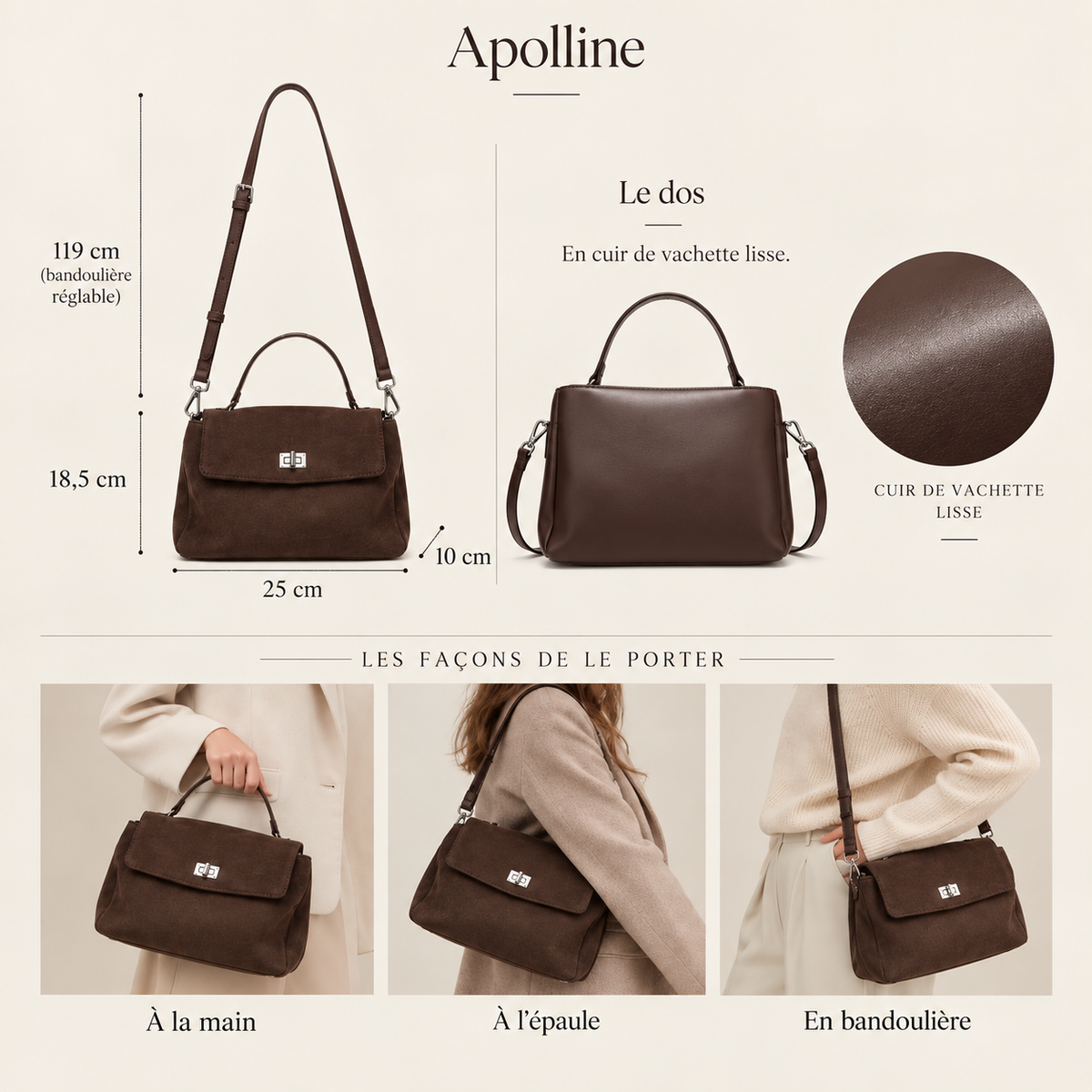 Sac Bandoulière en Daim Femme Apolline