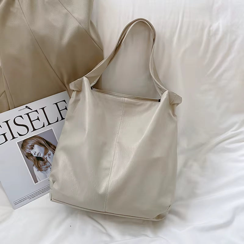 Sac Cabas Bandouliere | La Casa du Cuir Beige / Cuir Vegan Sac Cabas