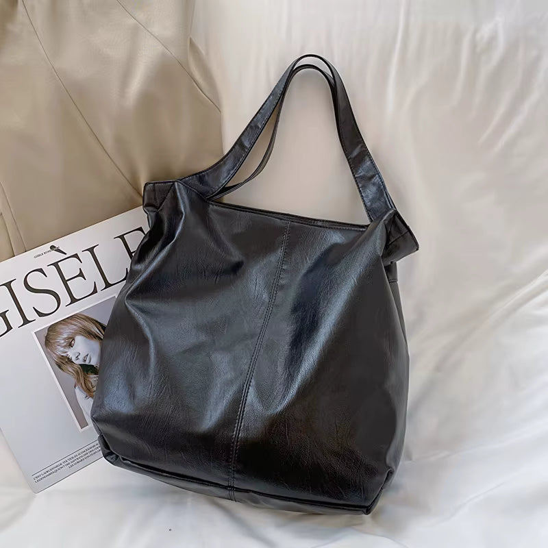 Sac Cabas Bandouliere | La Casa du Cuir Noir / Cuir Vegan Sac Cabas