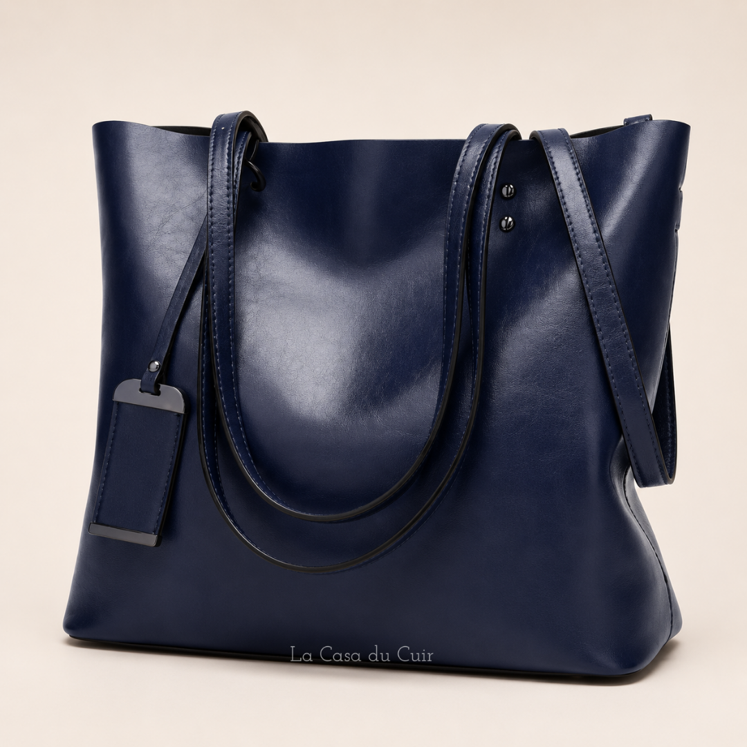 Sac Cabas Cuir Angelina – Camel Souple et Raffiné Bleu / Cuir PU Sac Cabas