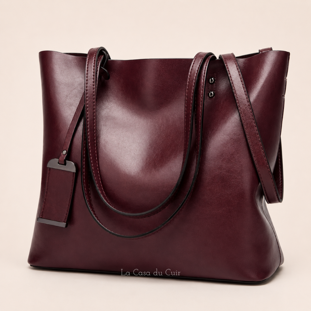Sac Cabas Cuir Angelina – Camel Souple et Raffiné Chocolat / Cuir PU Sac Cabas