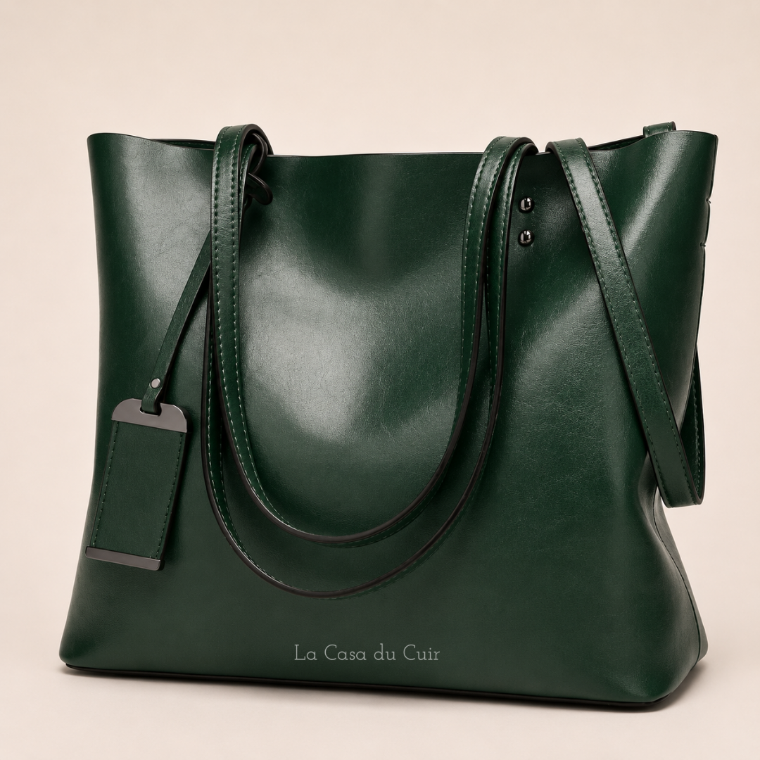 Sac Cabas Cuir Angelina – Camel Souple et Raffiné Vert / Cuir PU Sac Cabas