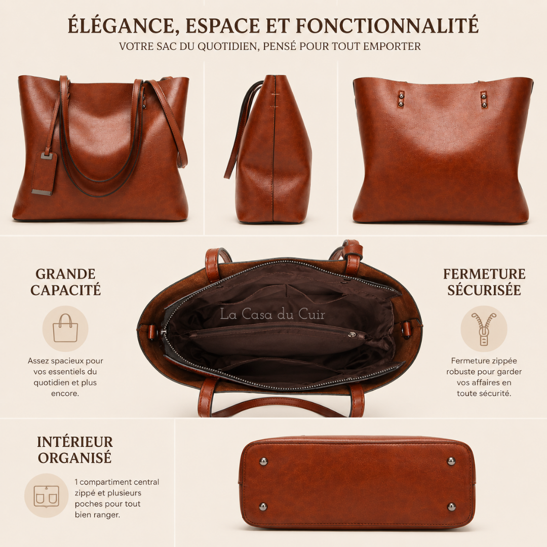 Sac Cabas Cuir Angelina – Camel Souple et Raffiné Sac Cabas