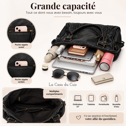 Sac Cabas Cuir Femme Tendance -  Anne Noir / Cuir Vegan