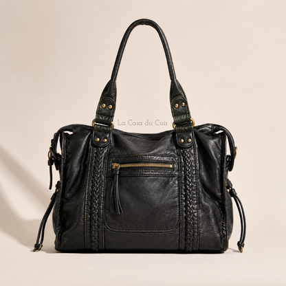 Sac Cabas Cuir Femme Tendance -  Anne Noir / Cuir Vegan