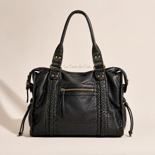 Sac Cabas Cuir Femme Tendance -  Anne Noir / Cuir Vegan