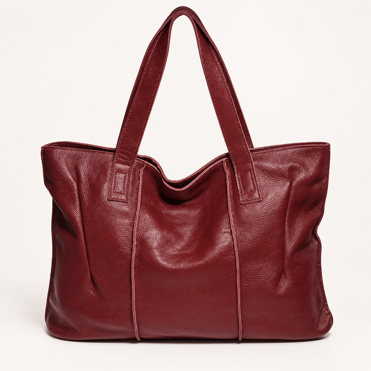 grand sac cabas bordeaux en cuir souple  -  Sac Cabas Cuir Souple Femme – Grand Format et Couleurs Tendance Rouge / Cuir Véritable Sac Cuir Femme