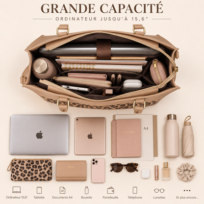 Sac Cabas Femme Léopard Pascale – Ordinateur 15,6 Pouces Apricot / 15.6 Pouces / Cuir Vegano