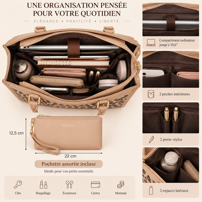 Sac Cabas Femme Léopard Pascale – Ordinateur 15,6 Pouces Apricot / 15.6 Pouces / Cuir Vegano