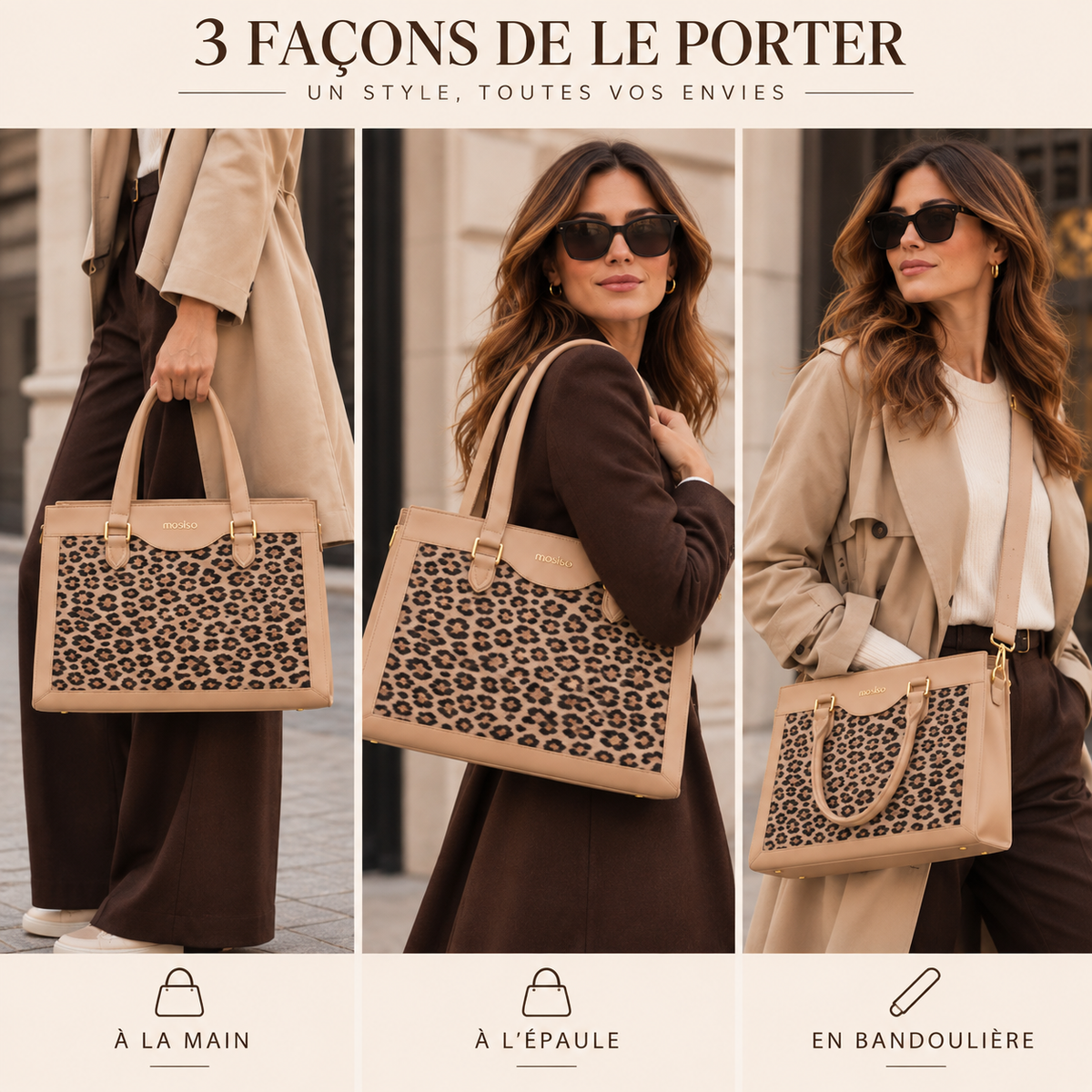Sac Cabas Femme Léopard Pascale – Ordinateur 15,6 Pouces Apricot / 15.6 Pouces / Cuir Vegano