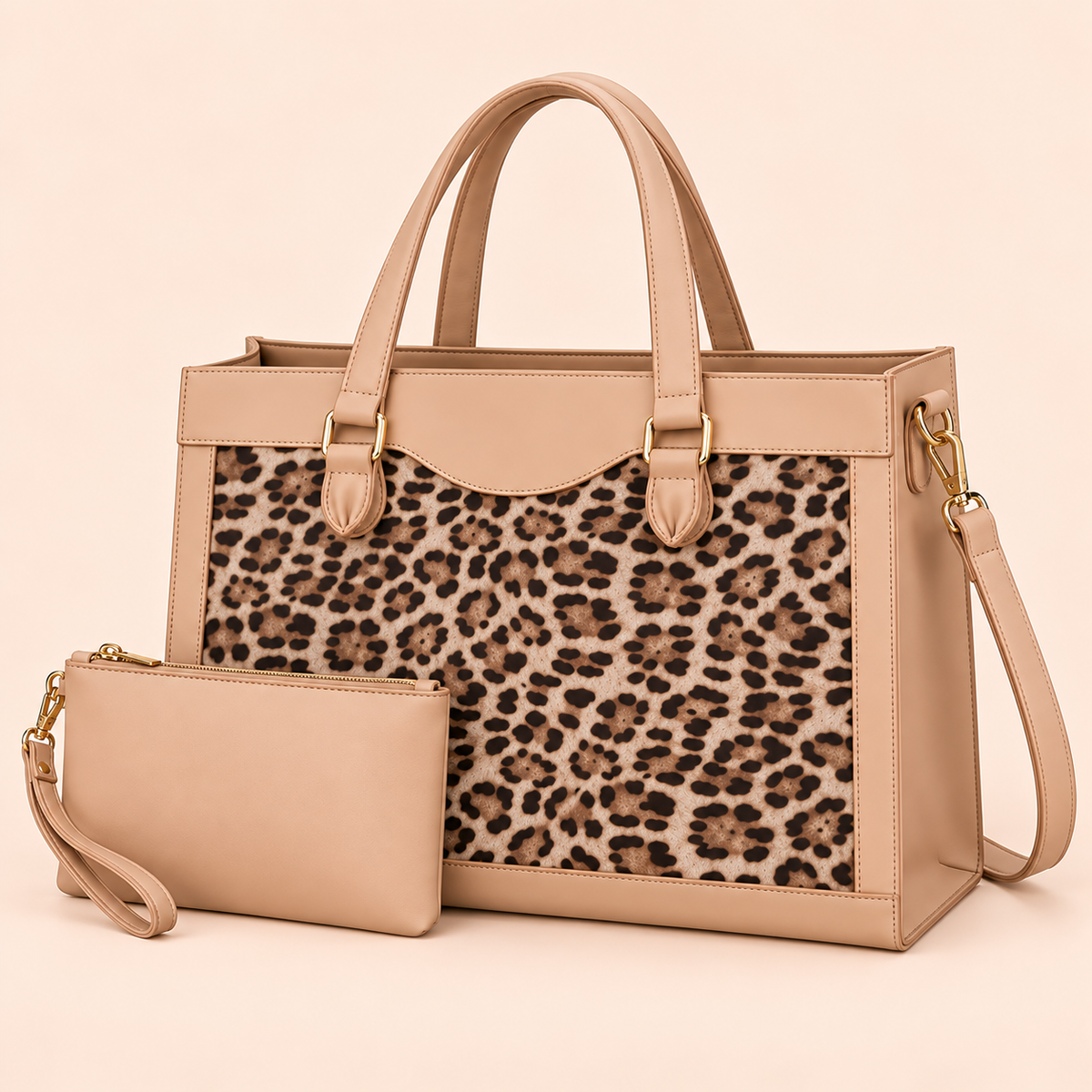 Sac Cabas Femme Léopard Pascale – Ordinateur 15,6 Pouces Apricot / 15.6 Pouces / Cuir Vegano