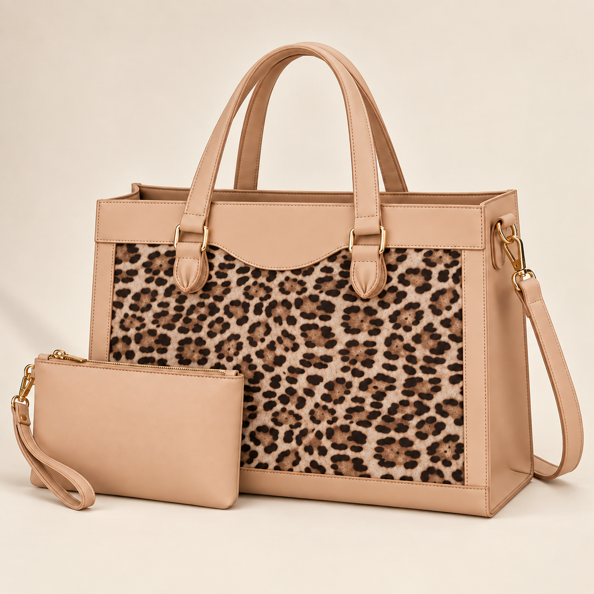 Sac Cabas Femme Léopard Pascale – Ordinateur 15,6 Pouces Apricot / 15.6 Pouces / Cuir Vegano