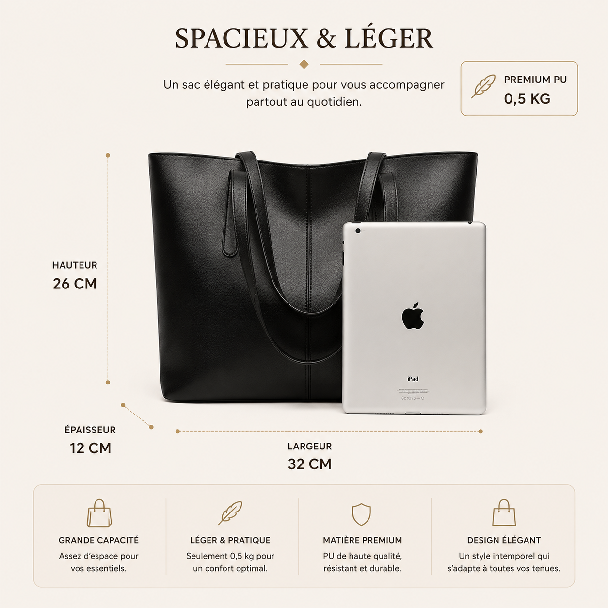 Sac Fourre-Tout Femme – Grand, Léger et Fonctionnel Sac Cabas
