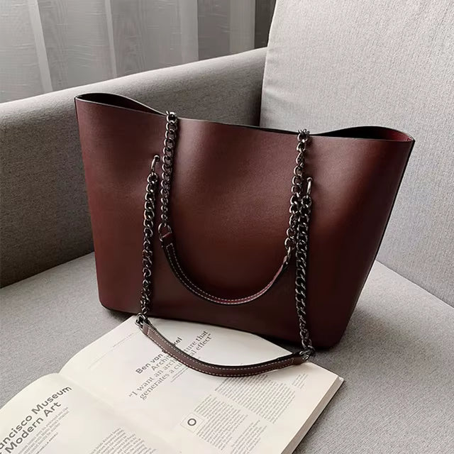Sac Fourre-Tout Femme – Léger et Parfait pour les Cours Rouge Foncé / Cuir Vegan Sac Cabas