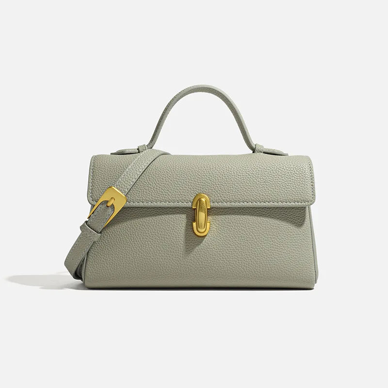 Sac à Main Femme Cuir Élégant Éléonore Gris Vert / Cuir